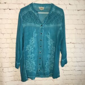 New‎ Exclusively for Signals Women's Tunic Top Sz 1X Blue Boho